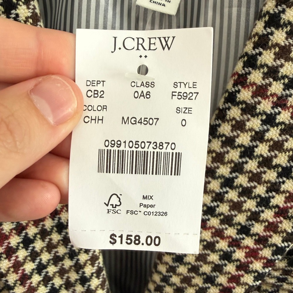 J.Crew Factory Wool Blend Schoolboy Blazer Houndstooth Camel Size 0 NWT - Picture 8 of 9